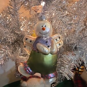Kurt Adler Snowman Ornament with Green and Purple Outfit